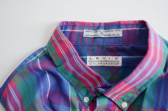 80s/90s Levis ColorGraphs Plaid Shirt - 50" Chest - image 4