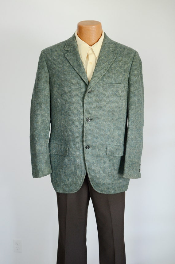 Green Herringbone Wool Blazer - image 3