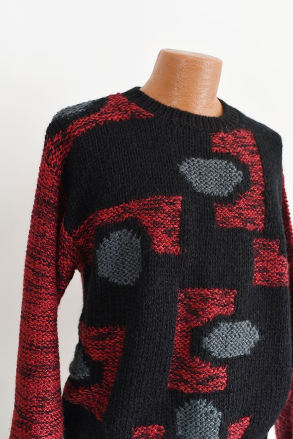 1980s Polka Dot and Geometric Red Sweater - image 3