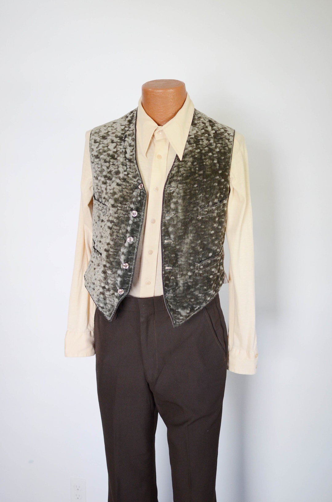 Vintage Grey Crushed Velvet Vest S Etsy