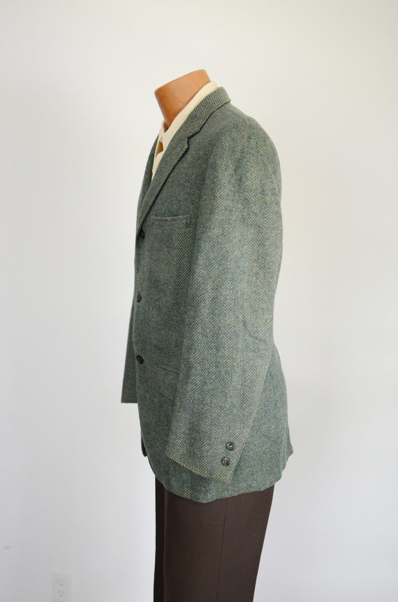Green Herringbone Wool Blazer - image 7
