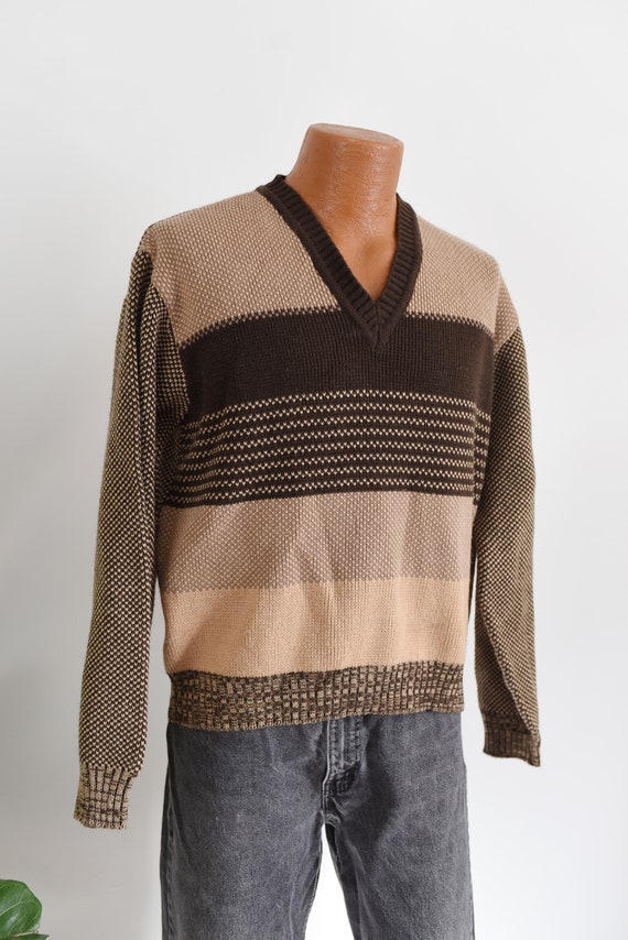 70s Brown V-neck Sweater - image 3