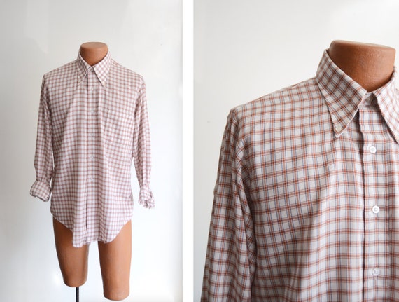 Vintage white plaid printed button pullover Outlet