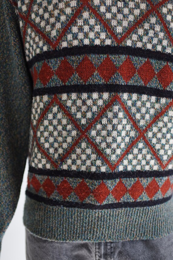 70s Acrylic Geometric Sweater - S/M - image 3