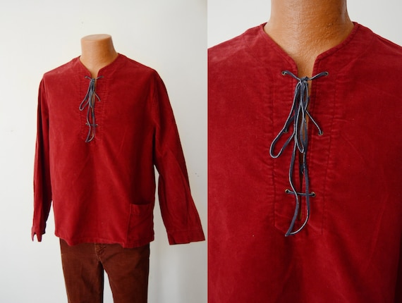 1970s Red Cotton Shirt - M/L