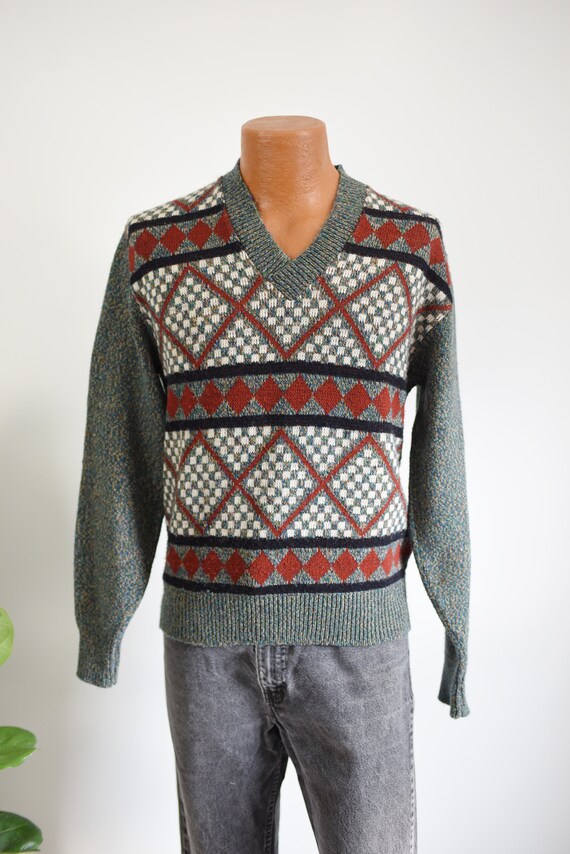 70s Acrylic Geometric Sweater - S/M - image 4