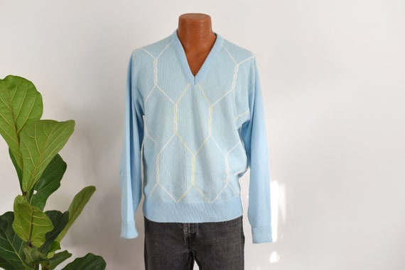 60s/70s Baby Blue Patterned Sweater - image 1