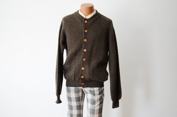 1970s Brown Cardigan with Wood Buttons