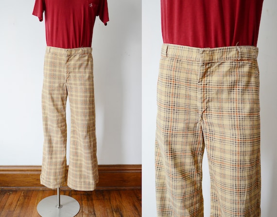1970s Corduroy Plaid Flare Pants