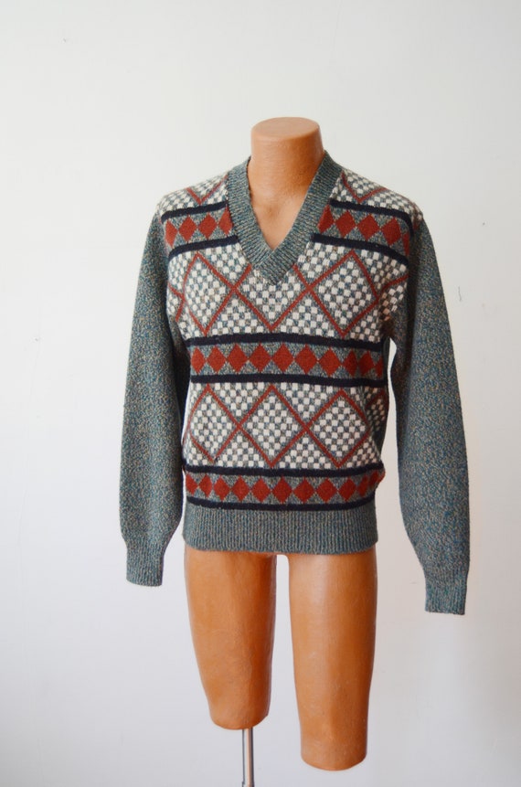 70s Acrylic Geometric Sweater - S/M - image 7