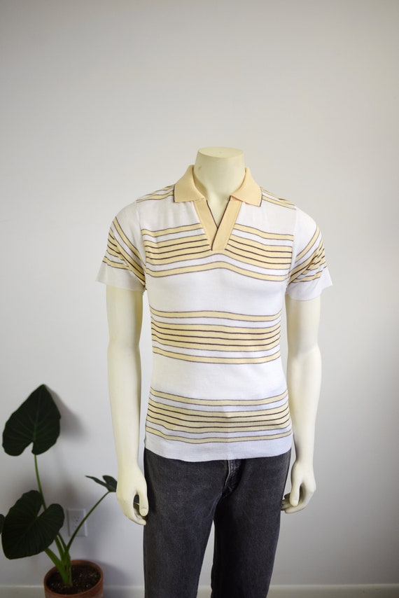 1970s Kings Road Knit Striped Shirt - S/M - image 1