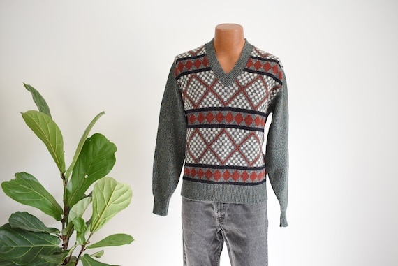 70s Acrylic Geometric Sweater - S/M - image 1