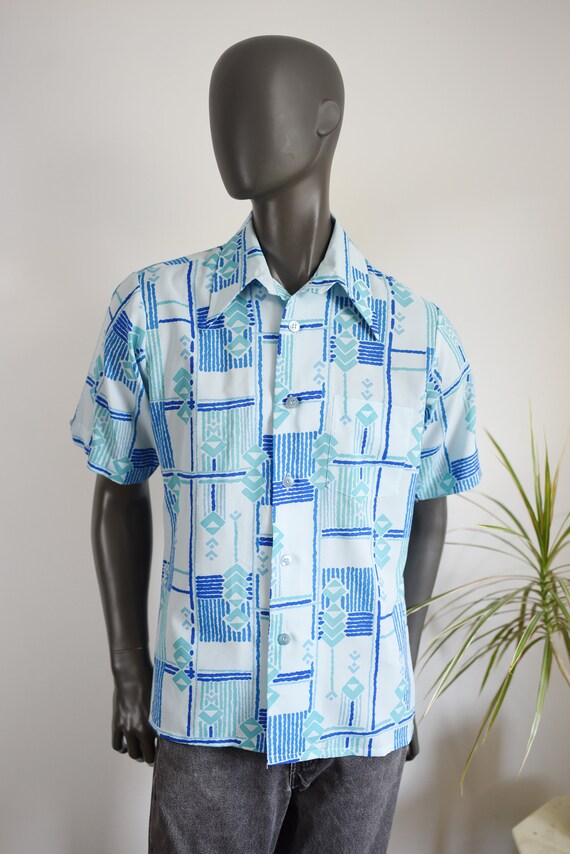 70s Blue Patterned Button Up - image 2