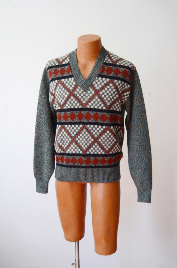 70s Acrylic Geometric Sweater - S/M - image 6