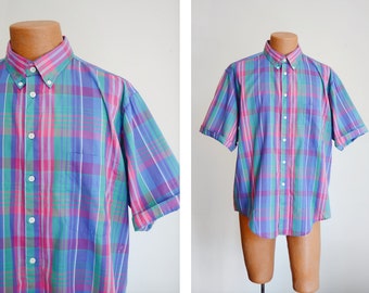 80s/90s Levis ColorGraphs Plaid Shirt - 50" Chest