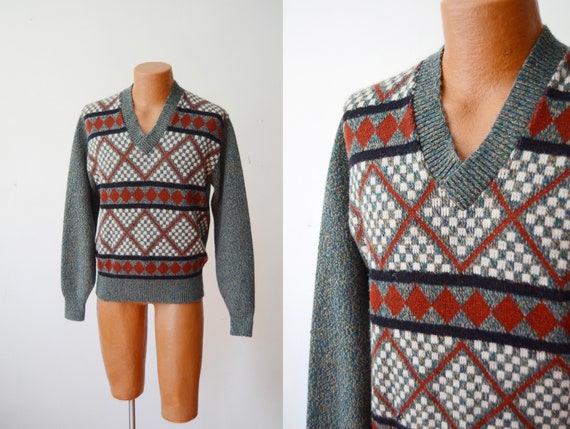 70s Acrylic Geometric Sweater - S/M - image 5