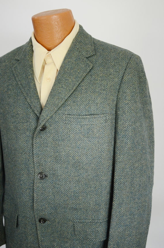 Green Herringbone Wool Blazer - image 4