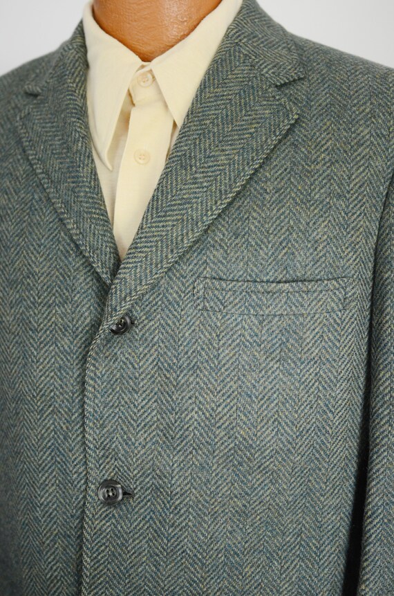 Green Herringbone Wool Blazer - image 5