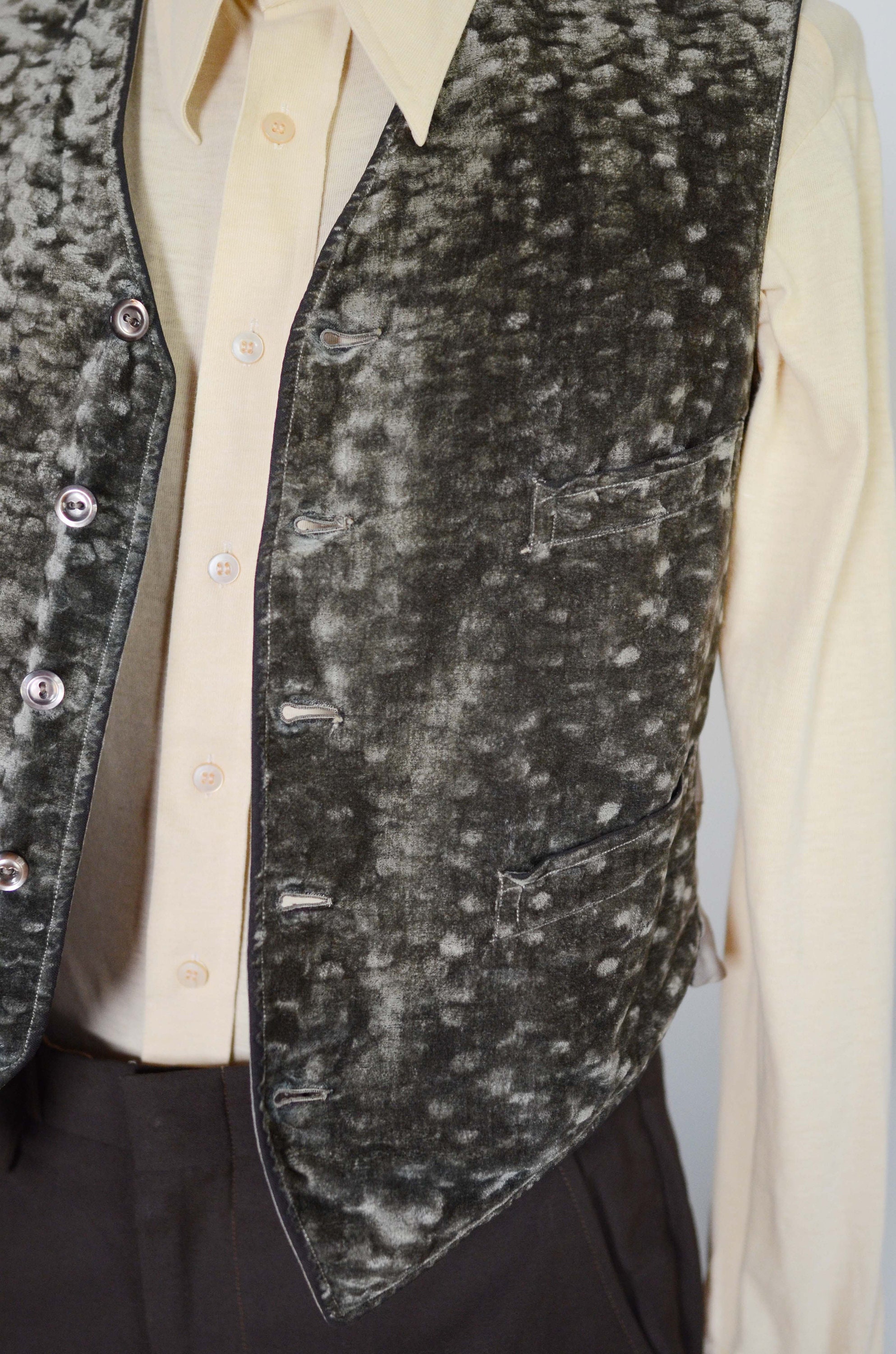 Vintage Grey Crushed Velvet Vest S Etsy