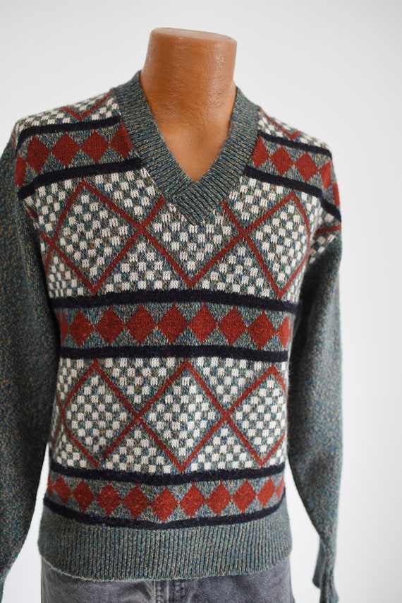 70s Acrylic Geometric Sweater - S/M - image 2