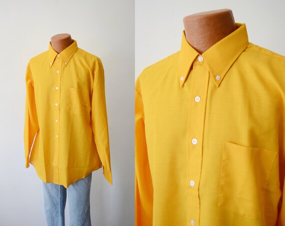 1970s Bright Yellow Button Up Shirt - L/XL