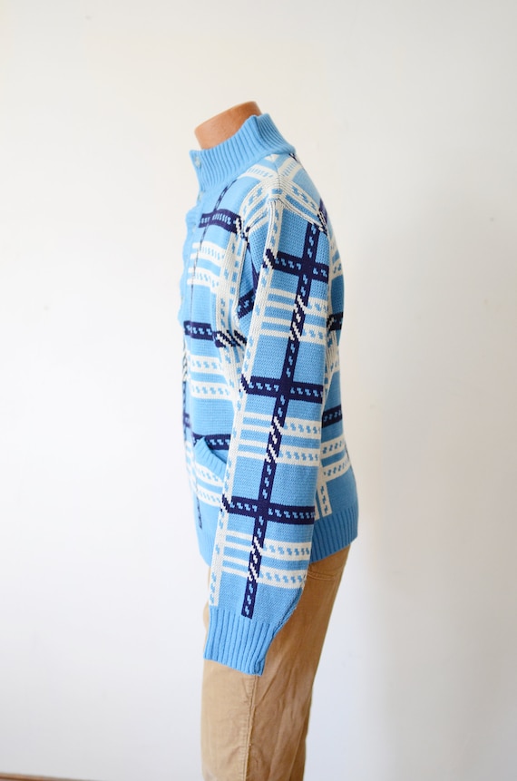 1970s Blue Plaid Sweater - L - image 4