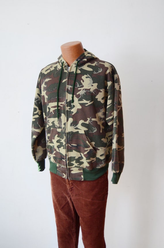 1970s Camo Zip Up Hoodie - M - image 2