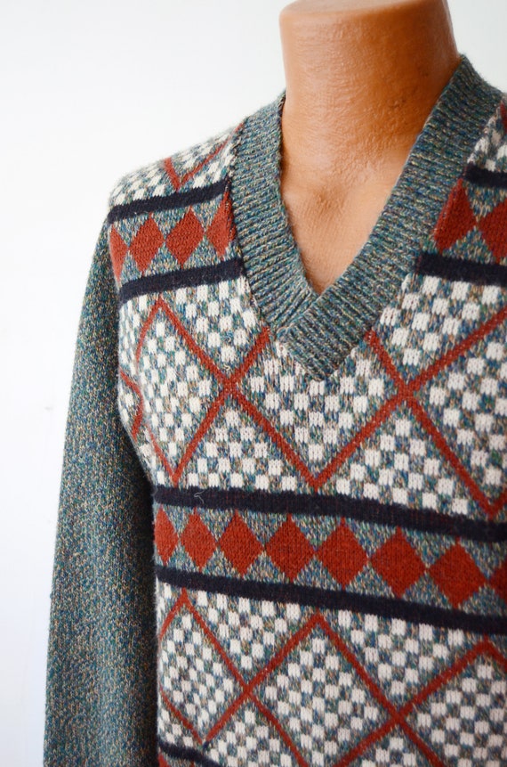 70s Acrylic Geometric Sweater - S/M - image 8