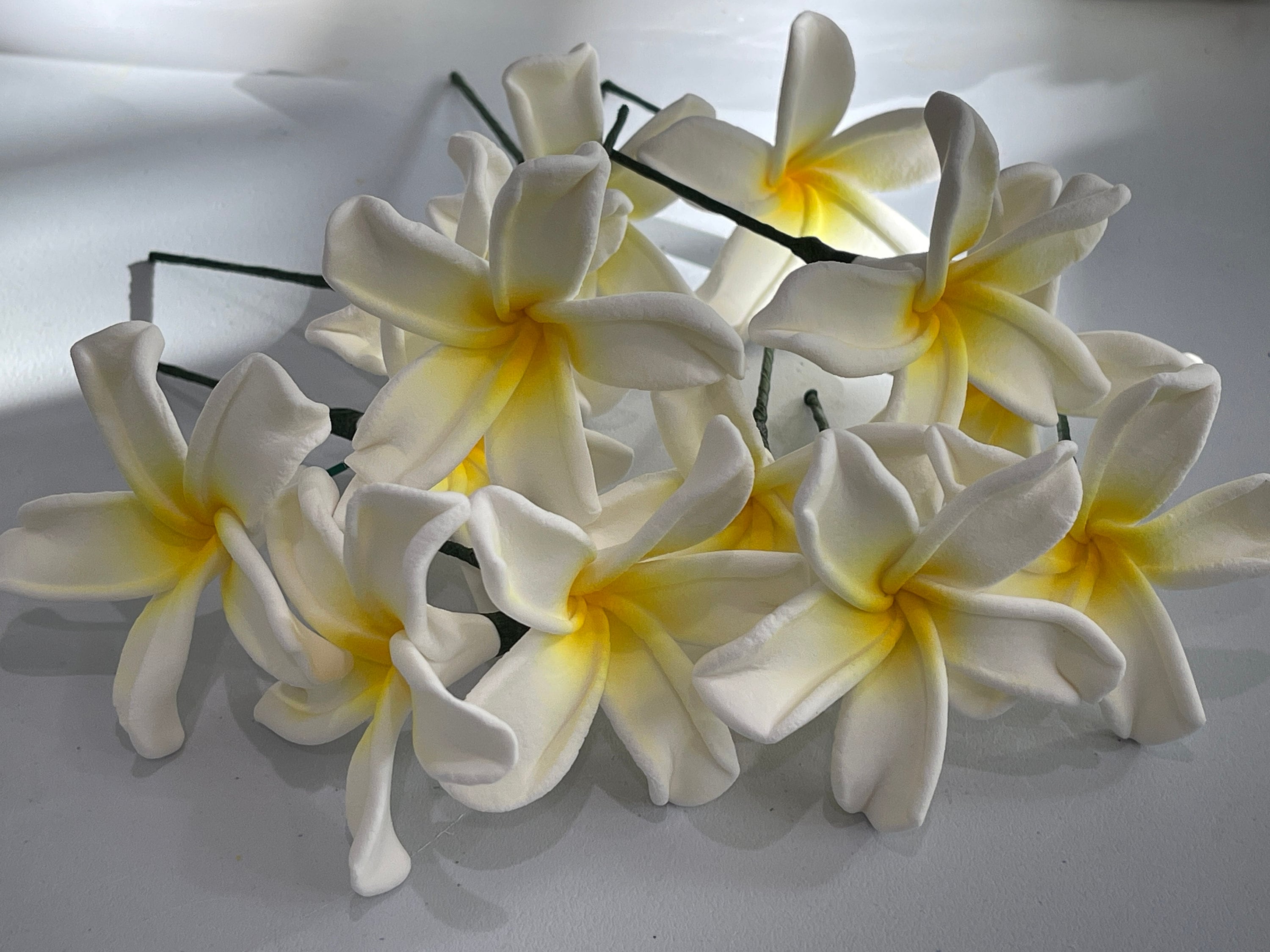 Pic à Cheveux Fleur Frangipane Blanche - Accessoire Cheveux Tropiques Hawaii - 5cm