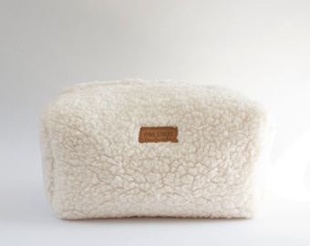 Sherpa Boxy Bag, Faux Sherpa Pouch, Unique Gift, Makeup Bag, Boxy Bag, Fluffy Bag