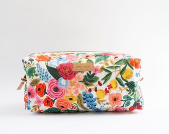 Rifle Paper Co. Quilted Zipper Bag, Floral Quilted Pouch, Unique Gift, Make-Up Bag, Boxy Bag, Boxy Bag