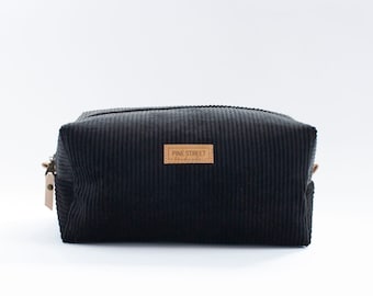 Corduroy  Boxy Bag, Black Corduroy Pouch, Unique Gift, Makeup Bag, Boxy Bag, Cozy Pouch