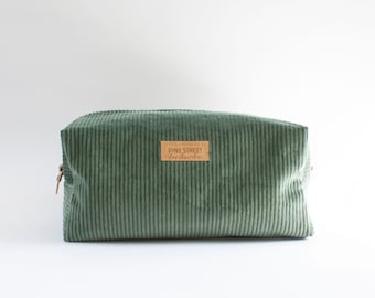 Corduroy  Boxy Bag, Green Corduroy Pouch, Unique Gift, Make-Up Bag, Boxy Bag, Cozy Pouch
