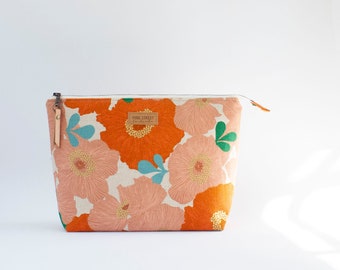 Bold Floral Zipper Pouch, Cosmetic Pouch, Make-Up Storage, Open Wide Pouch, Bridal Party Gift