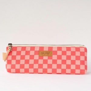 Pink and Red Checkered Pencil Pouch, Zipper Pouch, Pencil Pouch, Gadget Bag