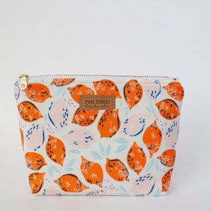 Citrus Print Zipper Pouch, Lemon Print Zipper Pouch, Cosmetic Bag, Travel Bag, Handmade Gift