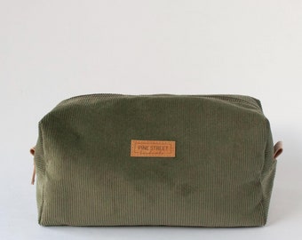 Corduroy Boxy Bag, Green Corduroy Pouch, Unique Gift, Makeup Bag, Boxy Bag, Cozy Pouch