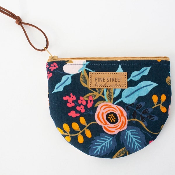 Rifle Paper Co. Print Coin Wallet, Coin Purse, Floral Coin Pouch, Gift Card Holder, Handmade Gift, Round Bottom Pouch