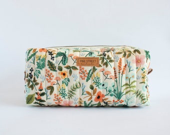 Rifle Paper Co. Quilted Zipper Bag, Floral Quilted Pouch, Unique Gift, Make-Up Bag, Boxy Bag, Boxy Bag