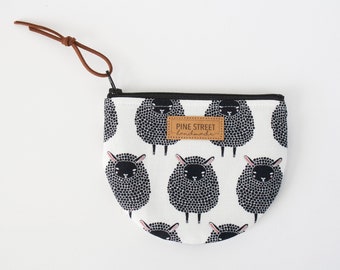 Porte-monnaie Black Sheep, pochette en tissu, pochette à pièces zippée, cadeaux pour elle, cadeau fait à la main