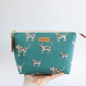 Quirky Tiger Zipper Pouch, Cosmetic Pouch, Make-Up Storage, Open Wide Pouch, Bridal Party Gift