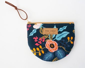 Rifle Paper Co. Print Coin Wallet, Coin Purse, Floral Coin Pouch, Gift Card Holder, Handmade Gift, Round Bottom Pouch