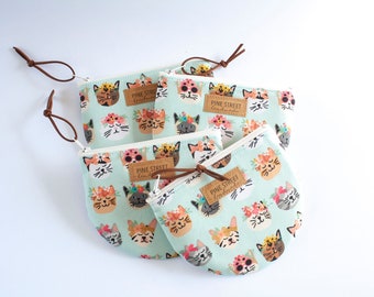 Cute Cats Coin Purse, Fabric Pouch, Zipper Coin Pouch, Gifts for Her, Handmade Gift