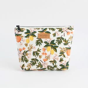 Citrus Print Zipper Pouch, Lemon Print Zipper Pouch, Cosmetic Bag, Travel Bag, Handmade Gift image 1