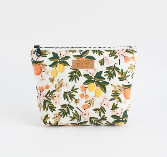 Citrus Print Zipper Pouch, Lemon Print Zipper Pouch, Cosmetic Bag, Travel Bag, Handmade Gift