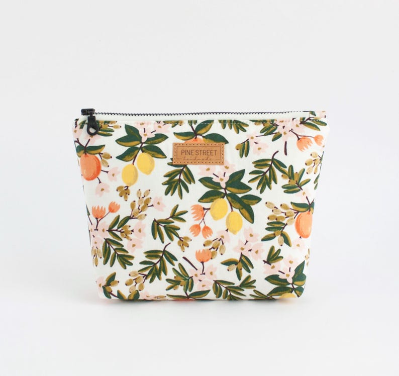 Citrus Print Zipper Pouch, Lemon Print Zipper Pouch, Cosmetic Bag, Travel Bag, Handmade Gift image 1