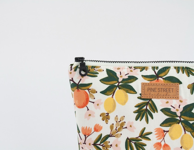 Citrus Print Zipper Pouch, Lemon Print Zipper Pouch, Cosmetic Bag, Travel Bag, Handmade Gift image 2