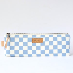 Blue and White Checkered Pencil Pouch, Zipper Pouch, Pencil Pouch, Gadget Bag