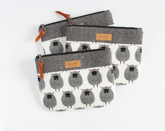Black Sheep Zipper Pouch, Fabric Zipper Bag, Handmade Gift
