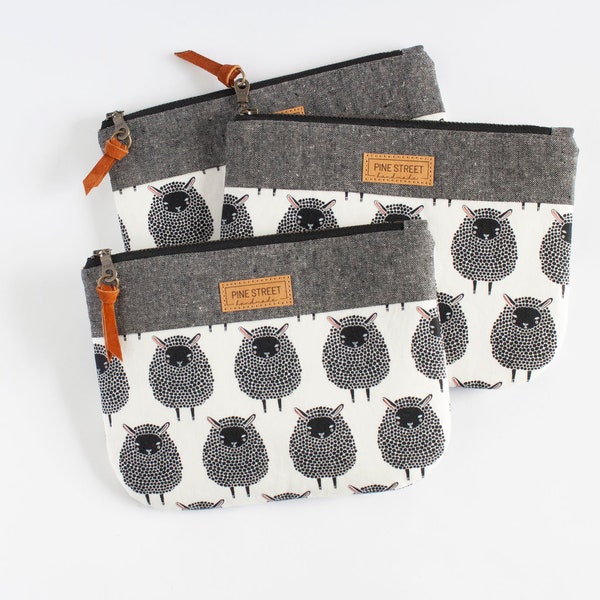 Black Sheep Zipper Pouch, Fabric Zipper Bag, Handmade Gift
